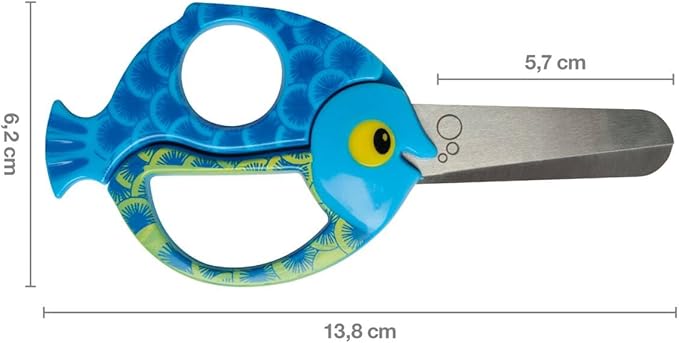 Fiskars Children's Animal Scissors with Fish Motif, From 4 years, length: 13 cm, For right and left handers, Stainless steel blade/plastic handles, Blue, 1003746