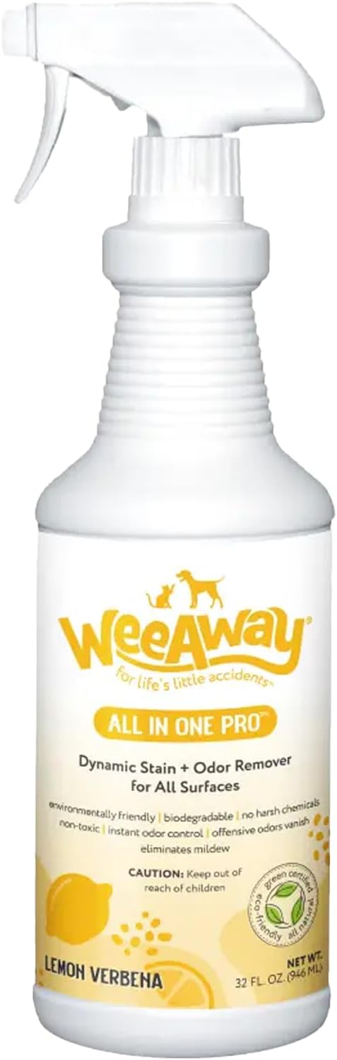 Wee Away All in One Pro Stain & Odor Remover, Enzyme Cleaner, Pet Urine Odor Eliminator for Home - Pet Mess Destroyer for Carpet & Furniture, Lemon Verbena Scent, 32 fl oz