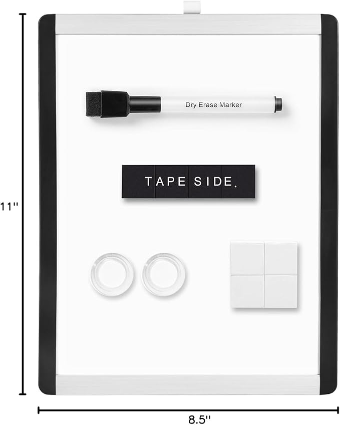 Amazon Basics Small Dry Erase Whiteboard, Magnetic, with Marker and Magnets, Lightweight, 8.5" x 11", Plastic/Aluminum Frame