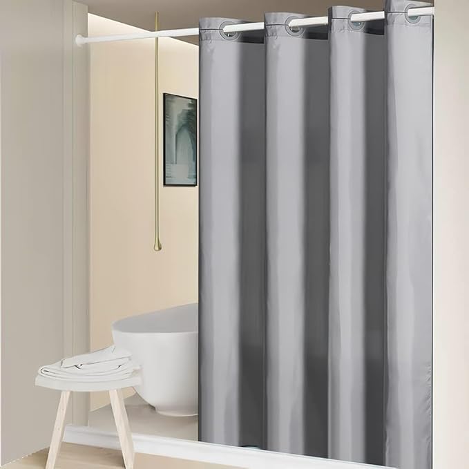 Furlinic No Hook Extra Wide Shower Curtain,Polyester Fabric Shower Curtain Liner with 14 Plastic Split Grommets,Hotel Style Machine Washable & Waterproof Curtains for Bathroom,Light Grey 108x72 Inch