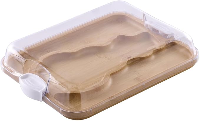 Farberware Build-A-Board Snowman Shaped Bamboo Serving Board with Clear Lid, Make and Take Holiday Charcuterie and Dessert Tray
