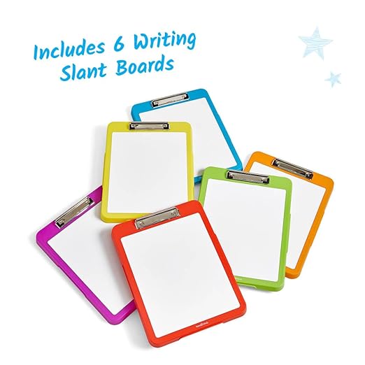hand2mind Rainbow Writing Slant Boards, Desktop Whiteboard Clipboards, Reusable Handwriting Practice for Kids, Learn to Write Letters, Classroom Teacher Supplies, Multicolored, Set of 6