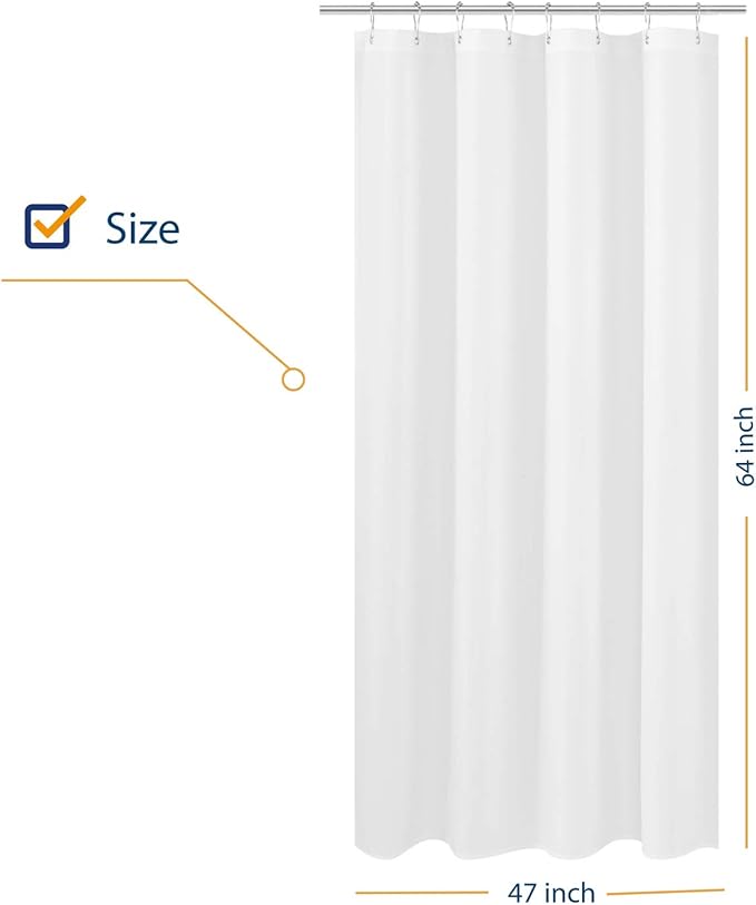 N&Y HOME RV Shower Curtain Liner Fabric 47 x 64 inches, Hotel Quality, Washable, Water Repellent, White Bathroom Curtains with Grommets, 47x64