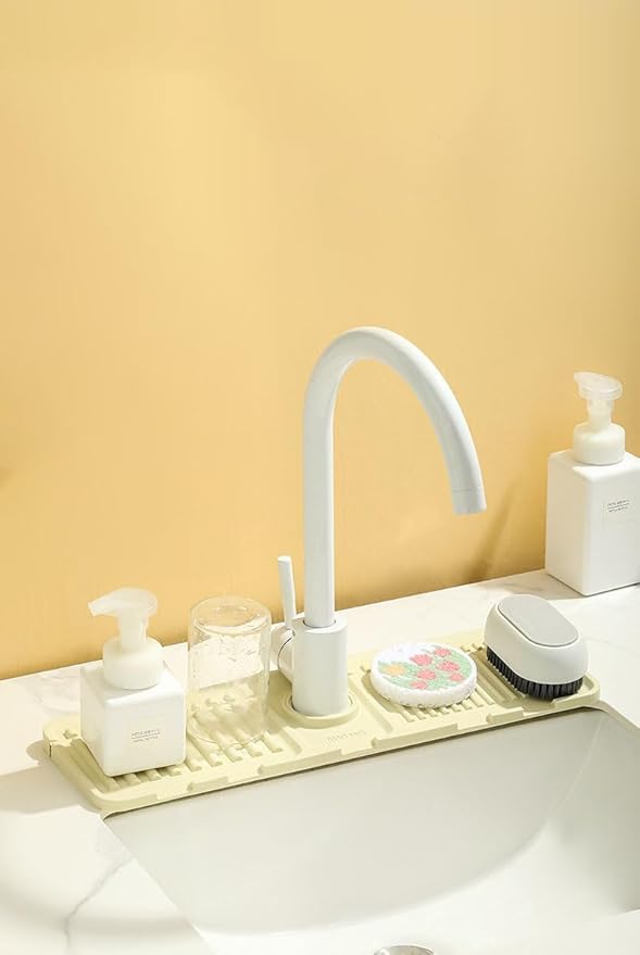 Sink Faucet Absorbing Mat,Kitchen Sink Splash Guard Longer Silicone Sink Faucet Mat,Silicone Sink Faucet Mat for Dish Soap Sponge Holder for Bathroom (Green,17.5x5.5 Inch)