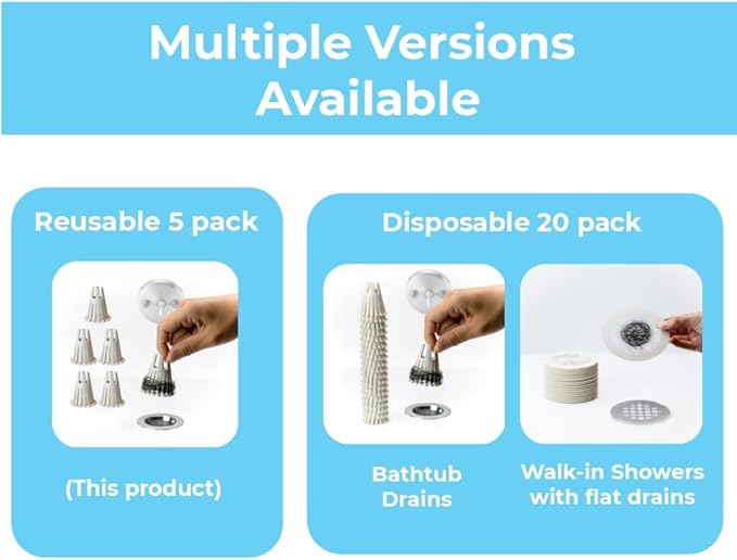 TubClaw 5-Pack Hair Catcher Strainer Drain Protector Trap for Bathtub | Eco-Friendly Bioplastic | Stronger Reusable Version of HairClaw