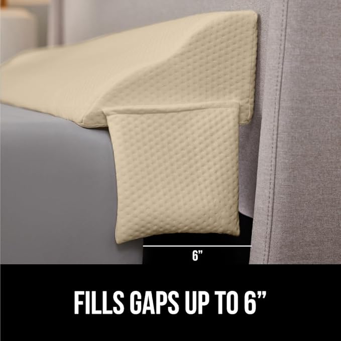 Gorilla Grip Headboard Gap Pillow and Bed Sheet Straps, Headboard Gap Pillow Size Queen Cream, Dense Foam Wedge, Sheet Fasteners 4 Pack Black, Adjustable Elastic with Metal Clips, 2 Item Bundle