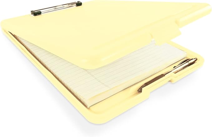 Clipboard with Storage Slim Folding for Nursing, Teachers, Coaches & Office, Plastic Heavy Duty with Pen Holder (9.5” x 13.5”) (Yellow)