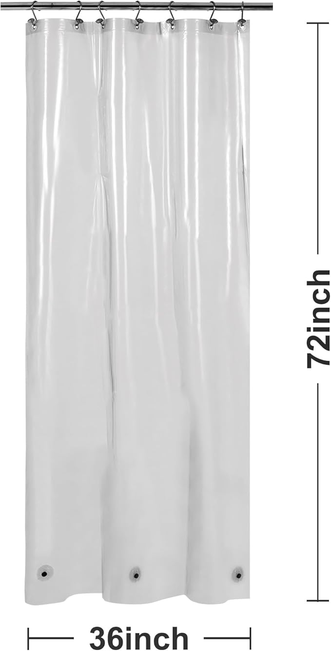 Barossa Design Clear Black Stall Shower Curtain Liner with 3 Magnets - 36" x 72" Waterproof PEVA Plastic Shower Liner for Small Bathroom, Lightweight Bath Curtain, Metal Grommets - Clear Black