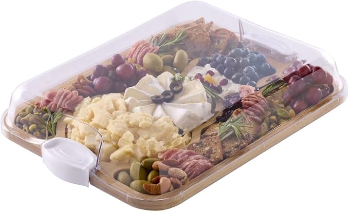 Farberware Build-A-Board Snowman Shaped Bamboo Serving Board with Clear Lid, Make and Take Holiday Charcuterie and Dessert Tray