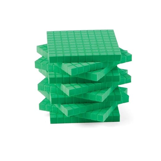 hand2mind Green Foam Base Ten Blocks, Flats Set, Place Value Blocks, Counting Cubes for Kids Math, Base 10 Math Manipulatives for Kids, Kindergarten Homeschool Supplies (Set of 10)