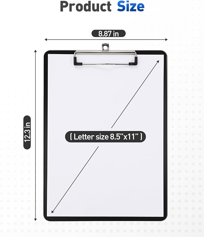 Dynta 10 Pack Plastic Clip Boards 12.5x9 Inch Standard Letter Size Clipboard with Low Profile Clips, Lightweight & Sturdy for Office, Classroom, Black