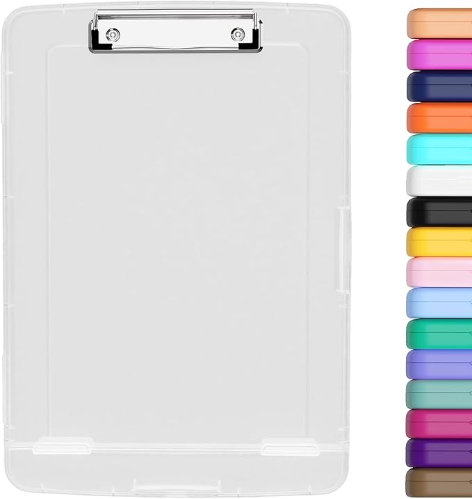 Hongri Clipboard with Storage with Pen Holder, Folder Nursing Clip Board 8.5 x 11 Foilo-Side Opening, High Capacity, Light Weight for Teachers, Classroom. Size 14 x 9.6 x 1.2 in(Clear)