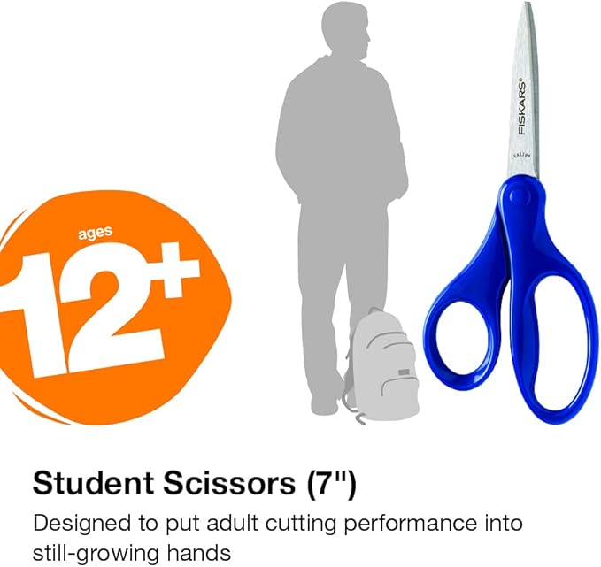 Fiskars 194580-1017 Back to School Supplies Student Kids Scissors, 7 Inch, Red
