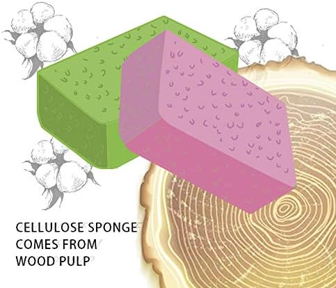 Cellulose Sponges Kitchen, for Washing Dishes, in Bulk, 24 Pack (3 Count x 8 Individually Wrapped + 2 Free Scouring Pads), 100% Natural Biodegradable