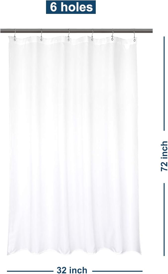 Barossa Design Waterproof Fabric Stall Shower Curtain Liner Microfiber 32" W x 72" H - Hotel Quality, Machine Washable, White Shower Liner for Narrow Bathroom, 32x72