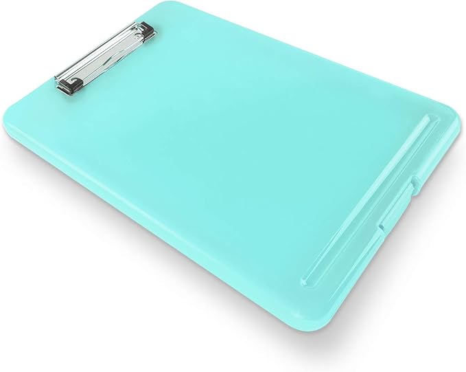 Clipboard with Storage Slim Folding for Nursing, Teachers, Coaches & Office, Plastic Heavy Duty with Pen Holder (9.5” x 13.5”) (Turquoise)