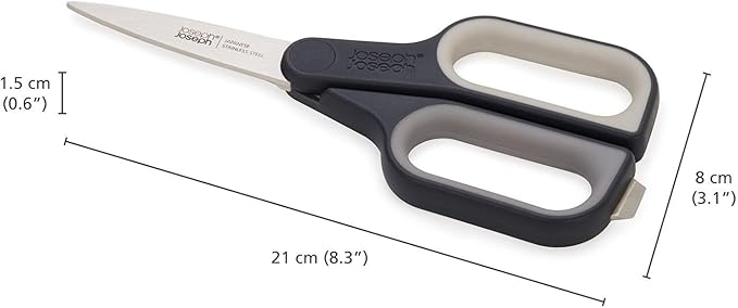 Joseph Joseph PlusCut All Purpose Kitchen Scissors with Integrated Box Cutter, Japanese Stainless-Steel Blades, Soft-Grip Handles