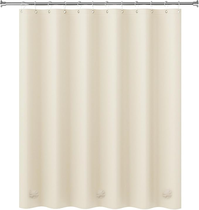 AmazerBath Plastic Shower Curtain Liner, 72 x 72 Inches EVA 8G Heavy Duty Beige Waterproof Weighted Thick Bathroom Curtain with 3 Clear Weights and 12 Rustproof Grommet Holes