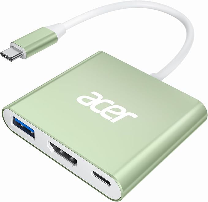 Acer USB C to HDMI Adapter, 4K USB C Hub with 100W PD, USBA 3.0 Port, HDMI to USBC Multiport Digital AV Converter for MacBook Pro/Air, iPad, Tablets, TV, Monitor and More (Green)