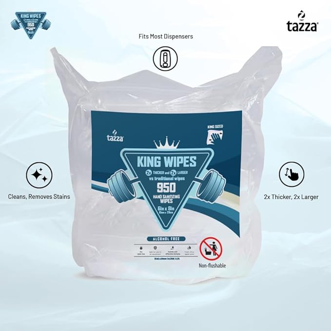 Tazza Gym Equip Wipes, 4 x 950 Count (3800 Total Wipes) - Durable, Pre-Saturated Gym Equipment & Surface Cleaning Wipes