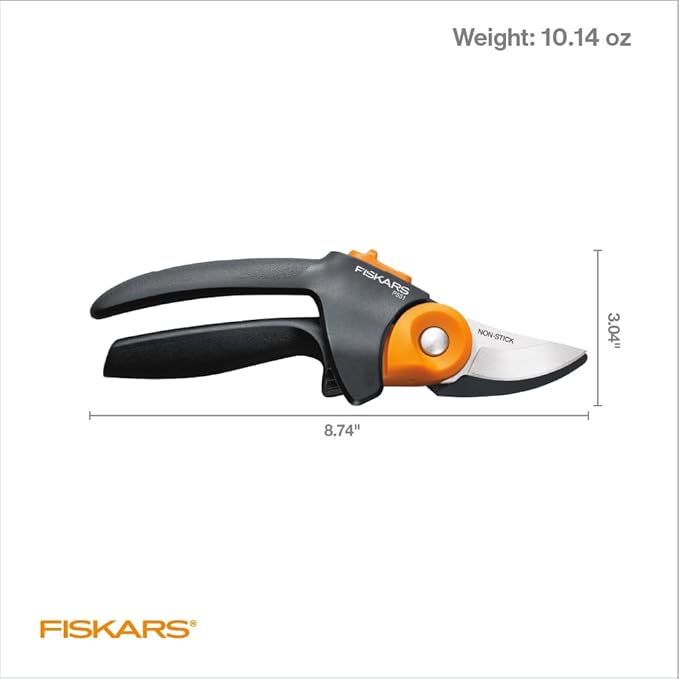 Fiskars PowerGear2 Pruning Shears, Patented Gear Technology & Cam Mechanism Multiplies Leverage, Hardened Steel Bypass Blade, Contoured Rolling Handle Reduces Hand Fatigue, 3/4" Cut Capacity