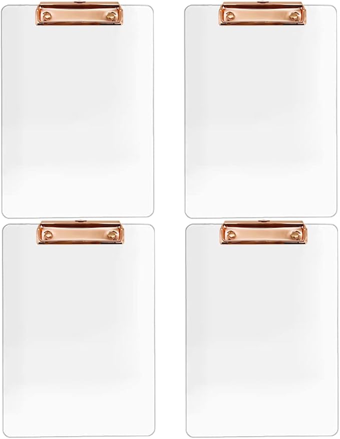 JIARI 4 Pack Clear Acrylic Office Clipboard A4 Letter Size 8.6" x 12.2" (Rose Gold 4 Pack)