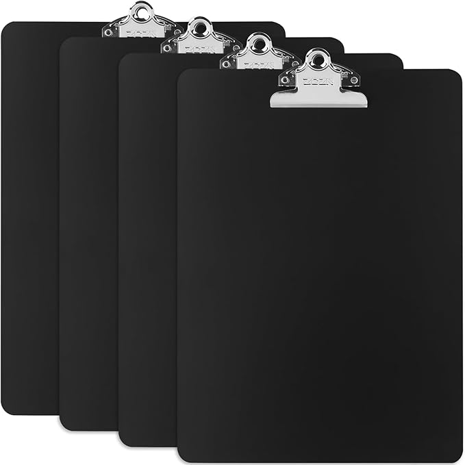 ZCZN Metal Clipboard, 4 Pack Heavy Duty Aluminum Clipboards 12 x 9 Inches, A4 Letter Sizer Document Holder with High Capacity Clip, Suitable for School, Office, Jobsite or Medical Staff, Black
