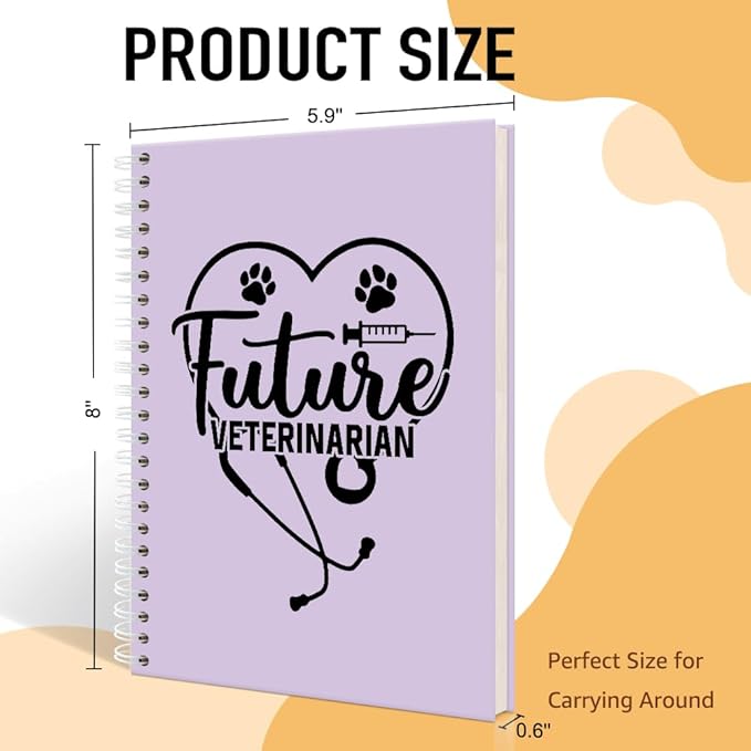Future Veterinarian Purple Spiral Horizontal Lines Notebook, Funny Paw Silhouettes Journal Gifts for Future Veterinary Nurse Vet Assistant Animal Lover, Grad Gifts for Veterinary Tech Student