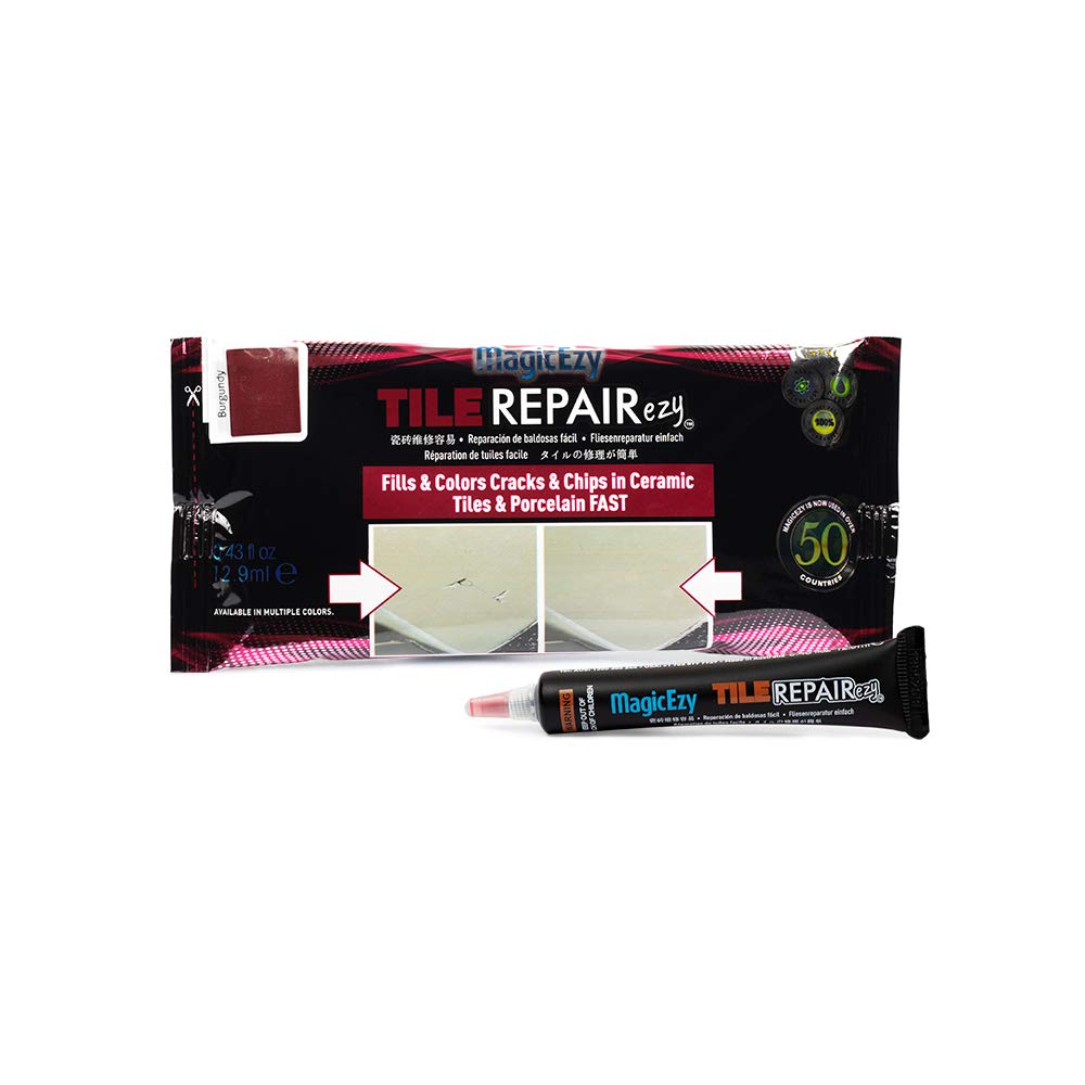 MagicEzy Tile RepairEzy - Professionally and Easily Touch-Up Tile Chips over 1 mm on Porcelain and Ceramic Surfaces - Burgundy