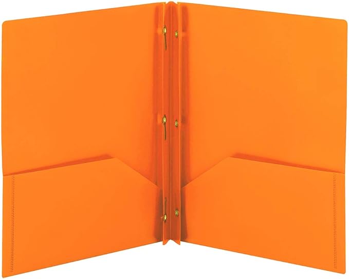 Smead Poly Two-Pocket Folder, Three-Hole Punch Prong Fasteners, Letter Size, Orange, 3 per Pack (87735)