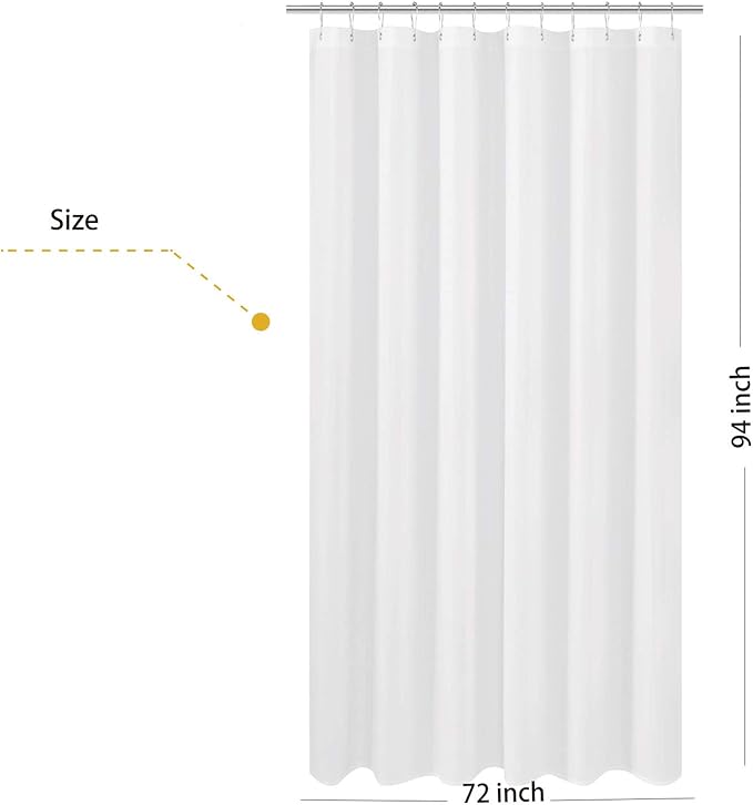 N&Y HOME Extra Long Fabric Shower Curtain or Liner 72 x 94 inch, Hotel Quality, Washable, White Bathroom Curtains with Grommets, 72x94