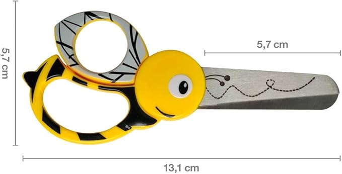 Fiskars Children's Animal Scissors with Bee Motif, From 4 years, length: 13 cm, For right and left handers, Stainless steel blade/plastic handles, Yellow, 1003747