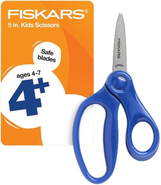 Fiskars 5" Pointed-Tip Scissors for Kids Ages 4-7 - Scissors for School or Crafting - Back to School Supplies - Blue