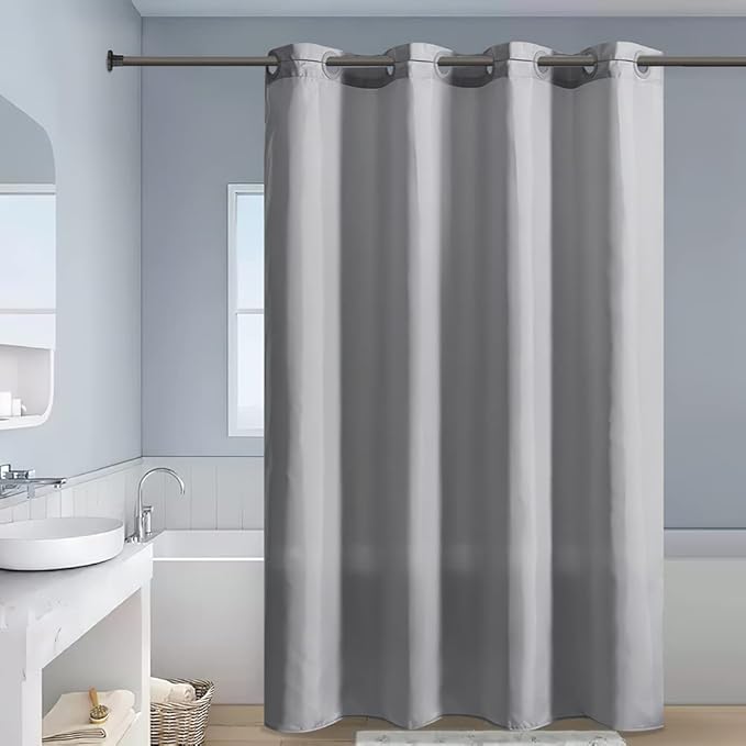 Furlinic Extra Long No Hook Shower Curtain 96 Length,Soft Fabric Bathroom Curtains,Waterproof & Machine Washable,10 Built-in Plastic Grommets,Light Gray,78x96 Inch