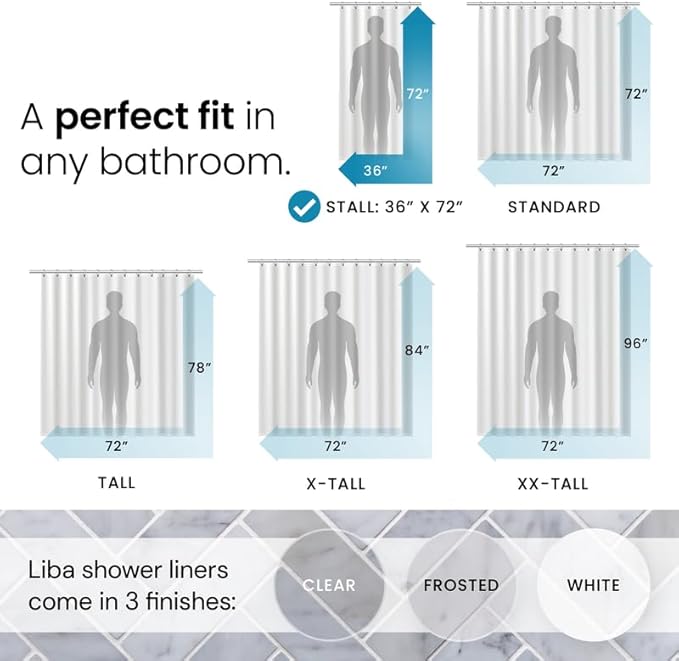LiBa Bathroom Shower Curtain - Waterproof Plastic Shower Curtain Premium PEVA Non-Toxic with Rust Proof Grommets White 8G Bathroom Accessories 36x72