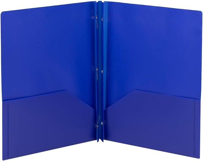 Smead Poly Two-Pocket Folder, Three-Hole Punch Prong Fasteners, Letter Size, Blue, 3 per Pack (87731)