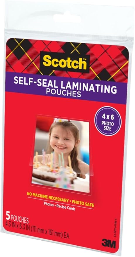 Scotch Self-Sealing Laminating Pouches, Photo Size (4-3/8" x 6-3/8"), Glossy, 10-Pack (2 Packs of 5)