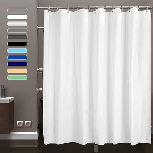 White Plastic Shower Curtain Liner, 72x72 Inch Thin Lightweight Plastic Bathroom Shower Showroom Inner Curtain with Rustproof Metal Grommet Holes and Weighted Magnets