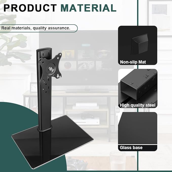 Monitor Stand for 13"–32" Screens Swivel Computer Monitor Holder Freestanding 5 Height Adjustable TV Stand VESA 80x80mm/95x95mm Holds up to 77lbs