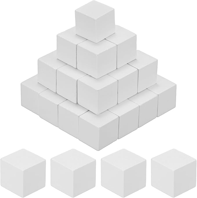 50-Pack DIY Wooden Cube, 0.6 Inch(1.5 Cm) Colored Natural Wood Blocks for Crafts Making Puzzle Games/Wedding/Home Decor/Dice/Building, Square Blank Block [White]