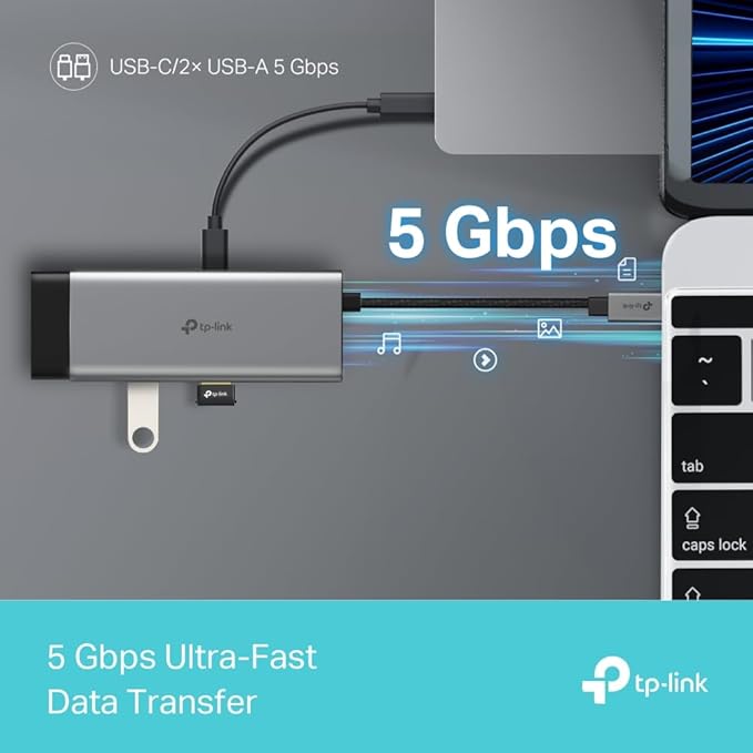 TP-Link USB C Hub 5-in-1 Multiport Adapter (UH5020C) | 4K@60Hz HDMI, 100W Power Delivery, 1×USB-C, 2× USB-A Data Ports | 5Gbps High-Speed Dongle | Compatible w/MacBook and More | Plug and Play