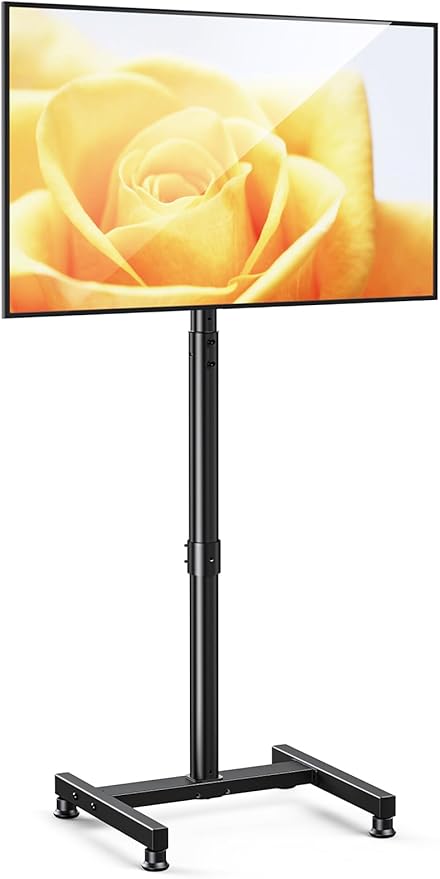 AM alphamount TV Floor Stand for 13-43 inch Flat/Curved TVs up to 44 lbs, 8 Level Height Adjustable Monitor Floor TV Stand with VESA 200x200, Portable TV Mount Stand for Living Room, Bedroom, Office