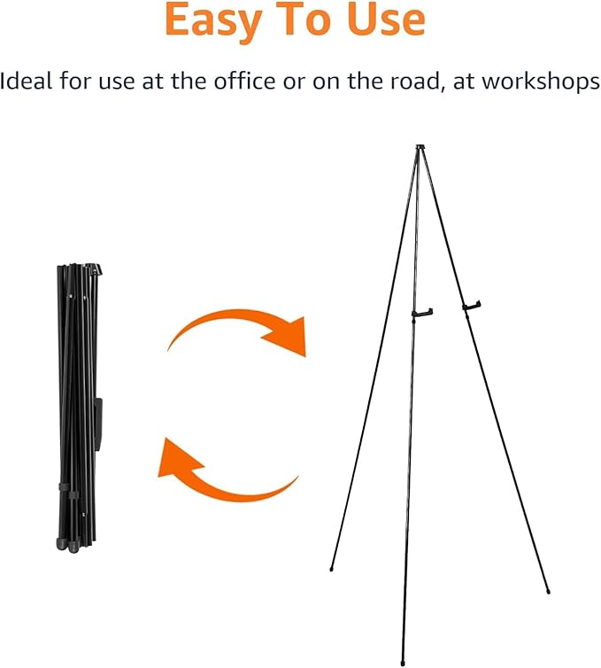 Amazon Basics Easel Display Stand, Instant Floor Poster, Lightweight, Collapsible and Portable with Tripod Base, Black Steel (supports 5 pounds)