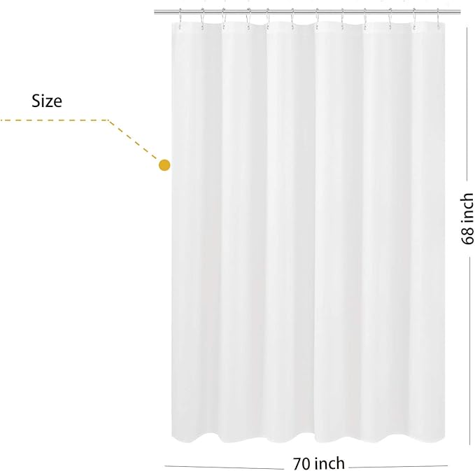 N&Y HOME Fabric Shower Curtain Liner Shorter Size 68 inches Height, Hotel Quality, Washable, White Bathroom Curtains with Grommets, 70x68