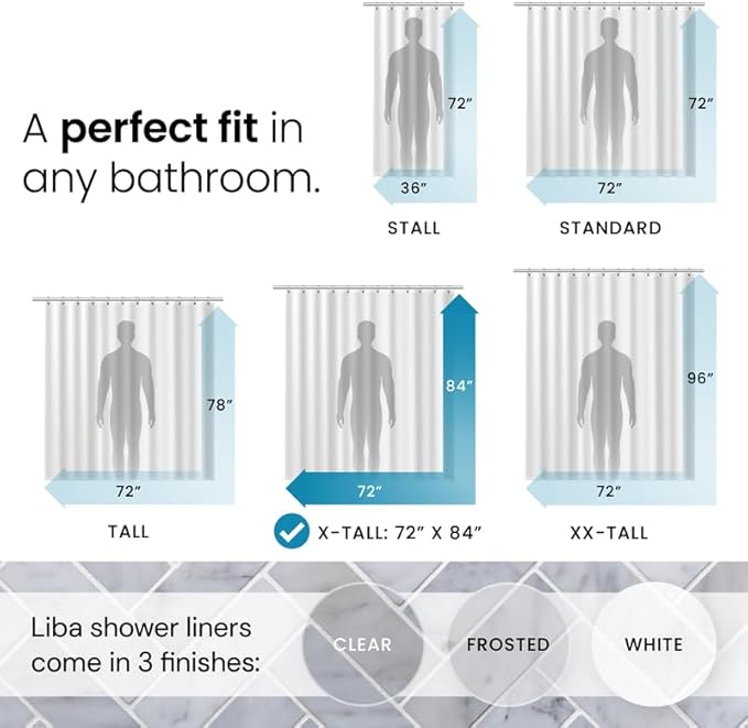 LiBa Bathroom Shower Curtain - Waterproof Plastic Shower Curtain Premium PEVA Non-Toxic with Rust Proof Grommets Clear 10G Heavy Duty Bathroom Accessories 72x84