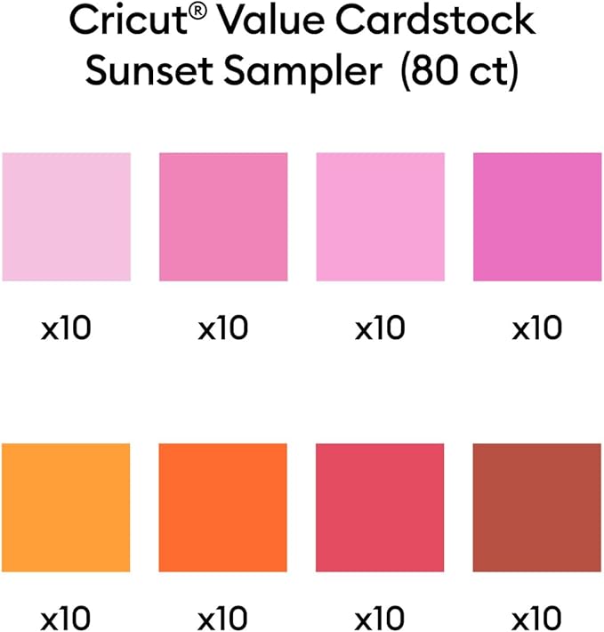 Cricut Value Cardstock Paper, Sunset Sampler - 80 sheets (8.5" x 11") - Compatible with Joy Xtra, Explore, & Maker Machines - Letter Size