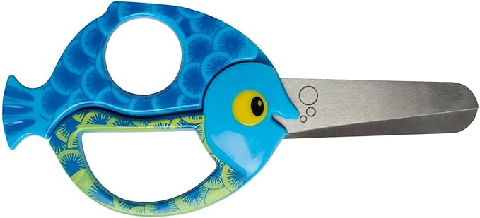 Fiskars Children's Animal Scissors with Fish Motif, From 4 years, length: 13 cm, For right and left handers, Stainless steel blade/plastic handles, Blue, 1003746