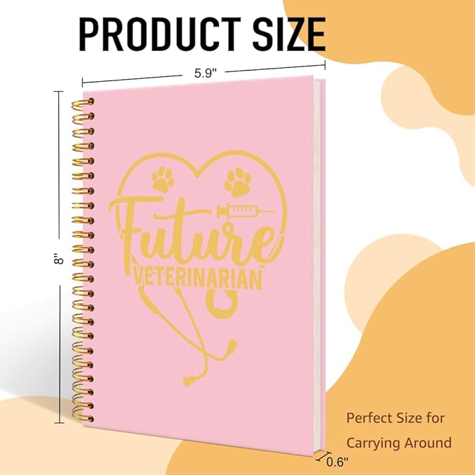 Future Veterinarian Pink Gold Spiral Horizontal Lines Notebook, Funny Paw Silhouettes Journal Gifts for Future Veterinary Nurse Vet Assistant Animal Lover, Grad Gifts for Veterinary Tech Student