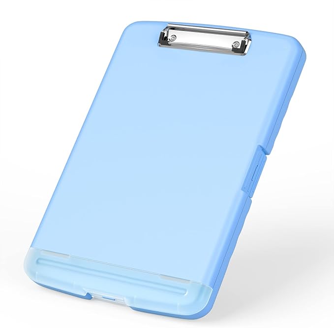 Rimilak Plastic Clipboard with Storage, 8.5 x 11 High Capacity Folio Nursing Case with Pen Holder, Size 14.2 x 9.6 x 1.2″ Folder Side-Opening for Classroom, Teacher, Student, Smooth Writing, Blue