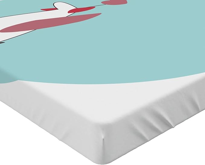 Ambesonne Airplane Fitted Sheet, Abstract and Romantic Sky Scene Along Hearts Streaming Behind, Bed Cover with All-Round Elastic Deep Pocket for Comfort, Queen Size, Dried Rose and Pale Seafoam
